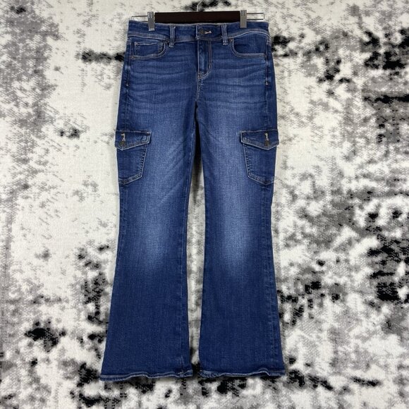 American Eagle Kick Boot Cargo Jeans Womens Size 4 X-SHORT Medium Wash Cowgirl‎ - Picture 1 of 15
